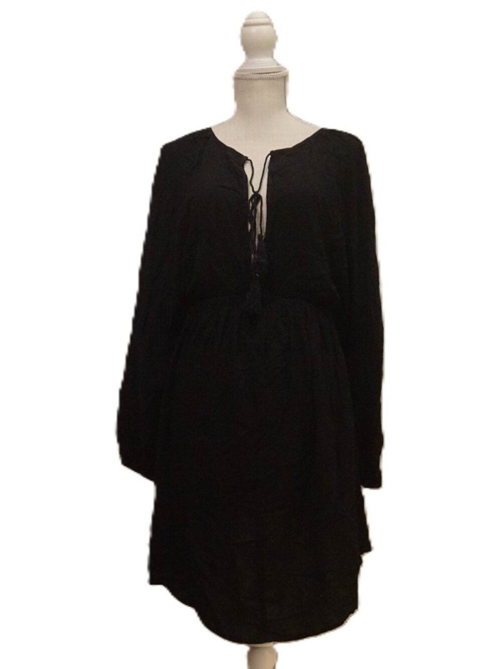 CupShe Black Long Sleeve Semi Sheer Short Dress Resort Wear Women’s Medium